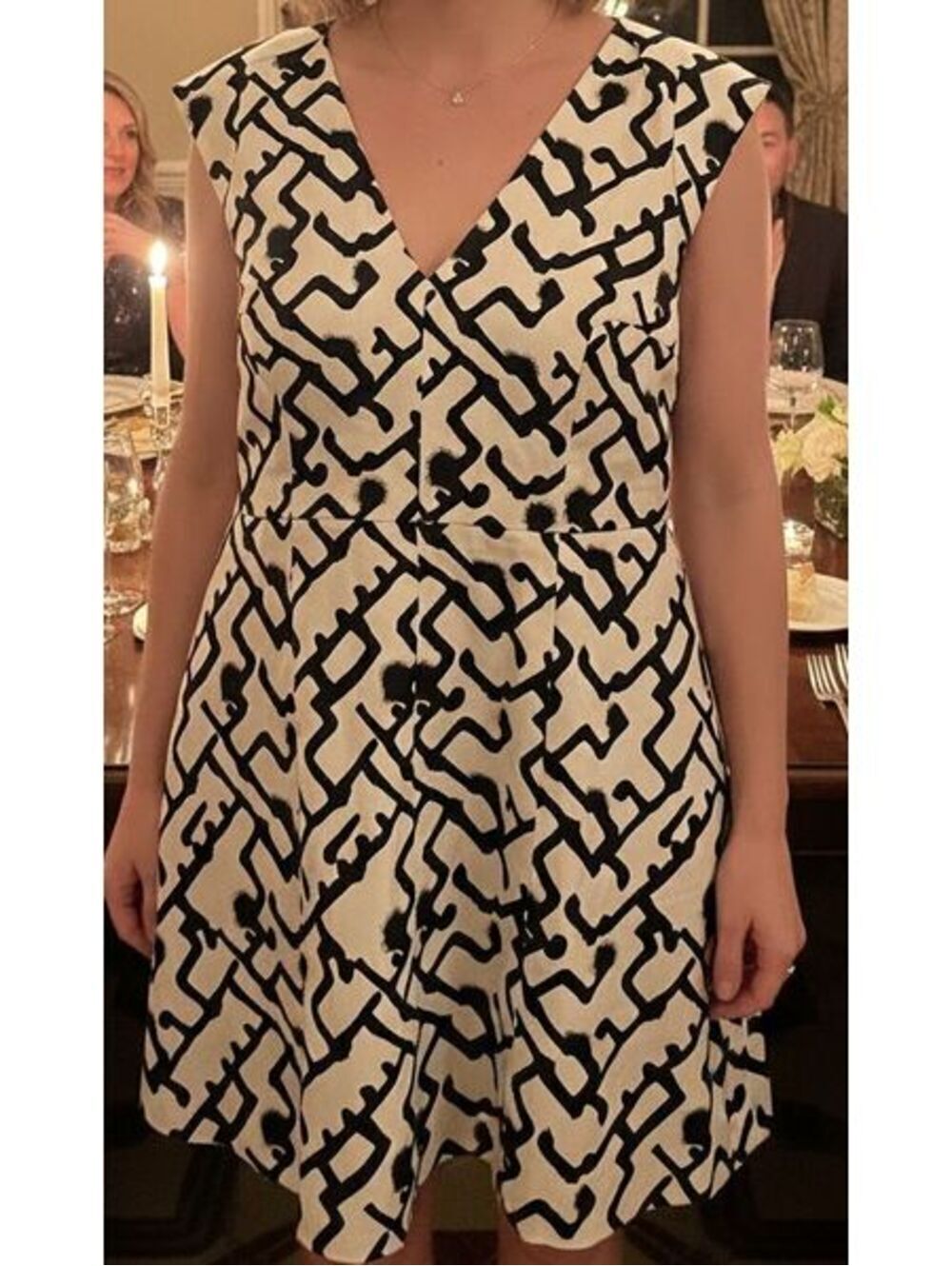 French Connection | Sz 12 Black-and-white abstract fitted dress